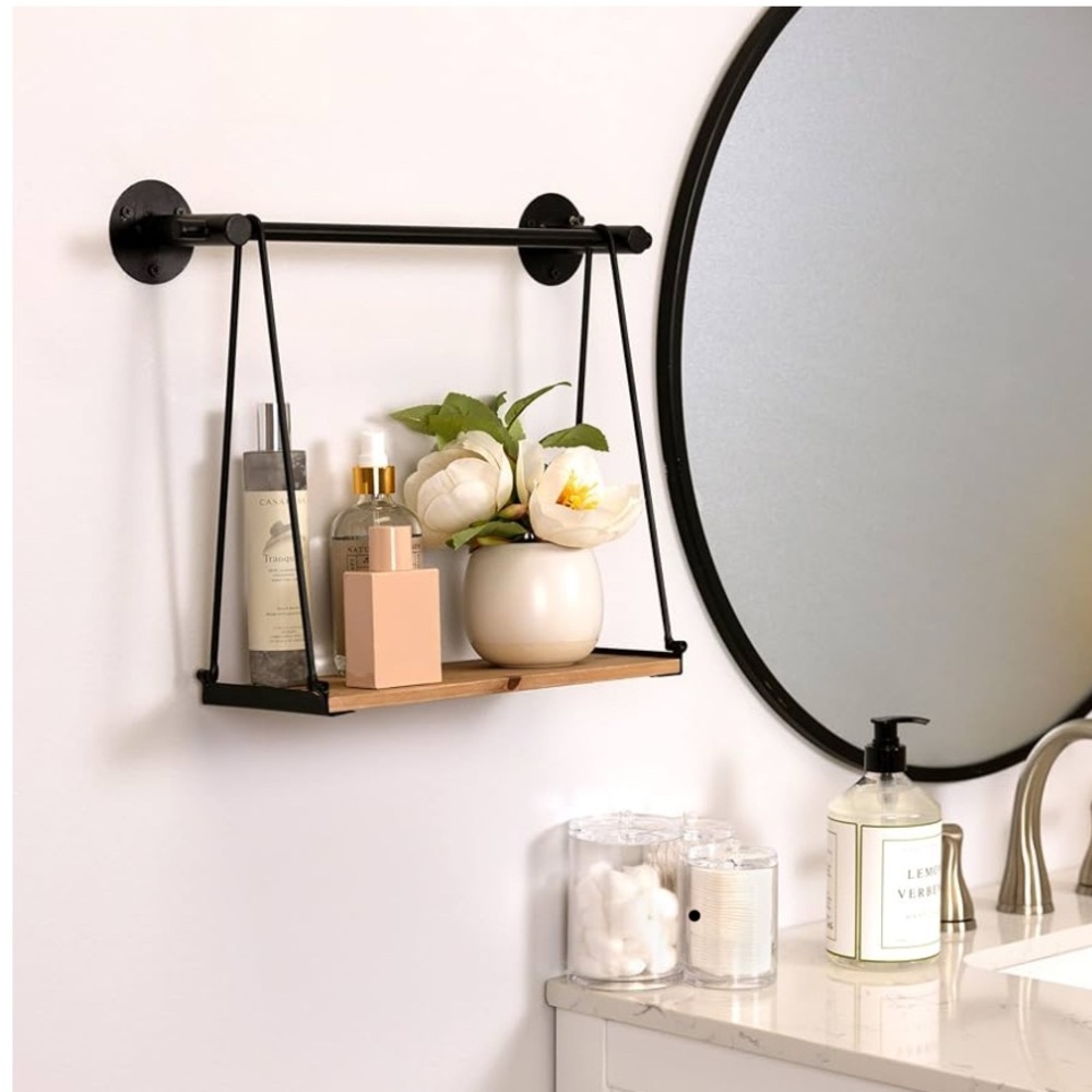 Black and Wood Hanging Wall Shelf - Home Wall Decor Display